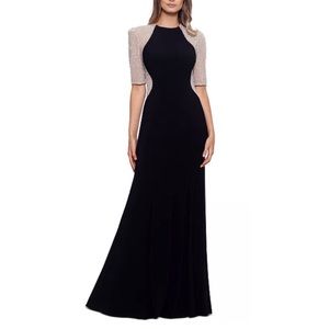 XSCAPE Beaded Colorblocked Gown